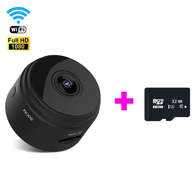 Мини-камера, домашняя камера безопасности WiFi, ночное видение 1080P Беспроводная камера наблюдения, удаленный монитор телефон приложение - Цвет: IP plus 32g c10 card