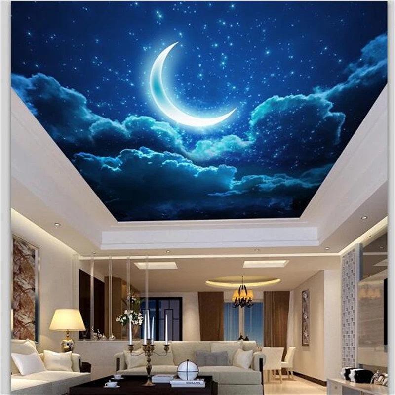 

beibehang Customized Large Wallpaper 3d Painting Style Night Sky Crescent Moon Living Room Bedroom Zenith Mural papel de parede