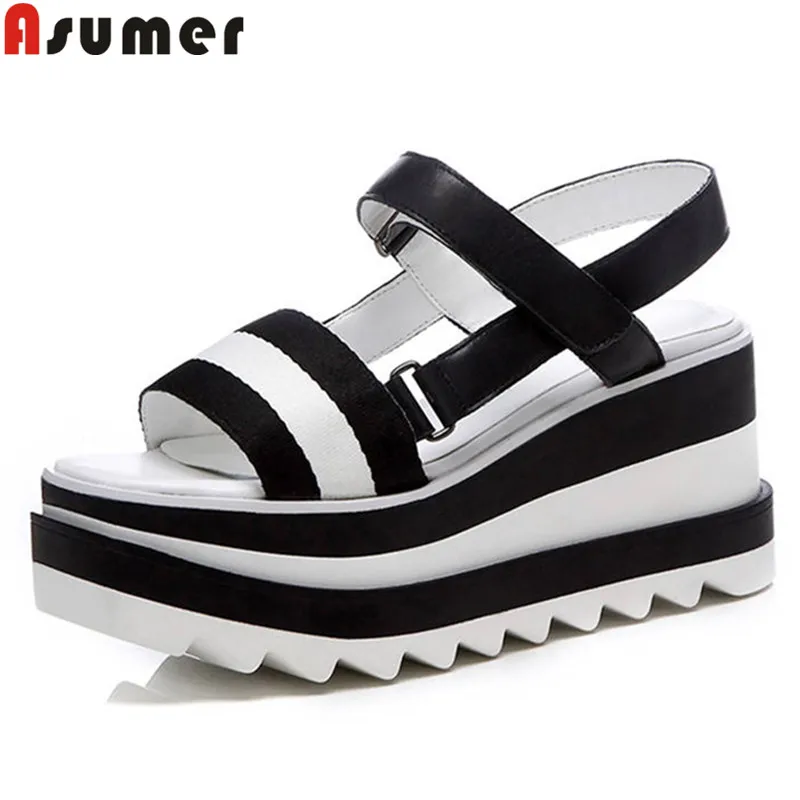 

ASUMER 2018 fashion summer new arrive shoes woman platform wedges sandals women genuine leather genuine leather high heels shoes