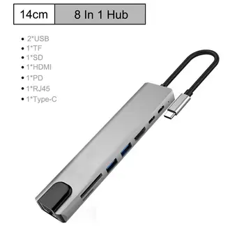 

USB C Hub 8-In-1 Type C Hub USB C to I RJ45 HDMI USB 3.0 Ports USB 2.0 Port with Hub 3.0 TF SD Reader PD USB-C for MacBook Pro