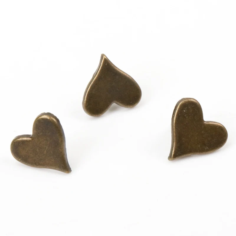 Bronze Heart Brads Scrapbooking Embellishment Fastener Brads Metal Crafts For shoes Decoration 50PCs 11x10mm CP1514-FD