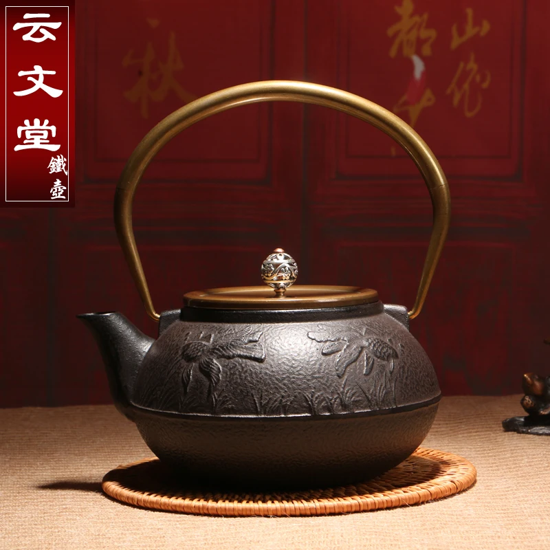 900ml Goldfish Oxidized Uncoated Cast Iron Handicrafts Teapot Kung Fu