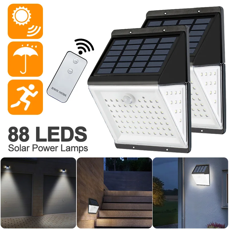 

Outdoor 88 LED Solar Light Motion Sensor 1/2pcs Solar Wall Lights Waterproof IP65 Garden Yard Lamp With Remote Control