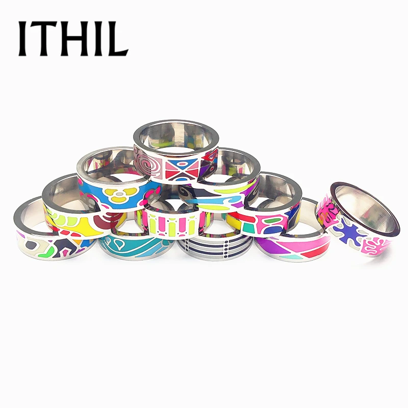 ITHIL New 8mm Width Silver Color Stainless Steel Rings for Women Antique Enamel Men Ring Mens Jewelry Lord Anel Christmas Gifts