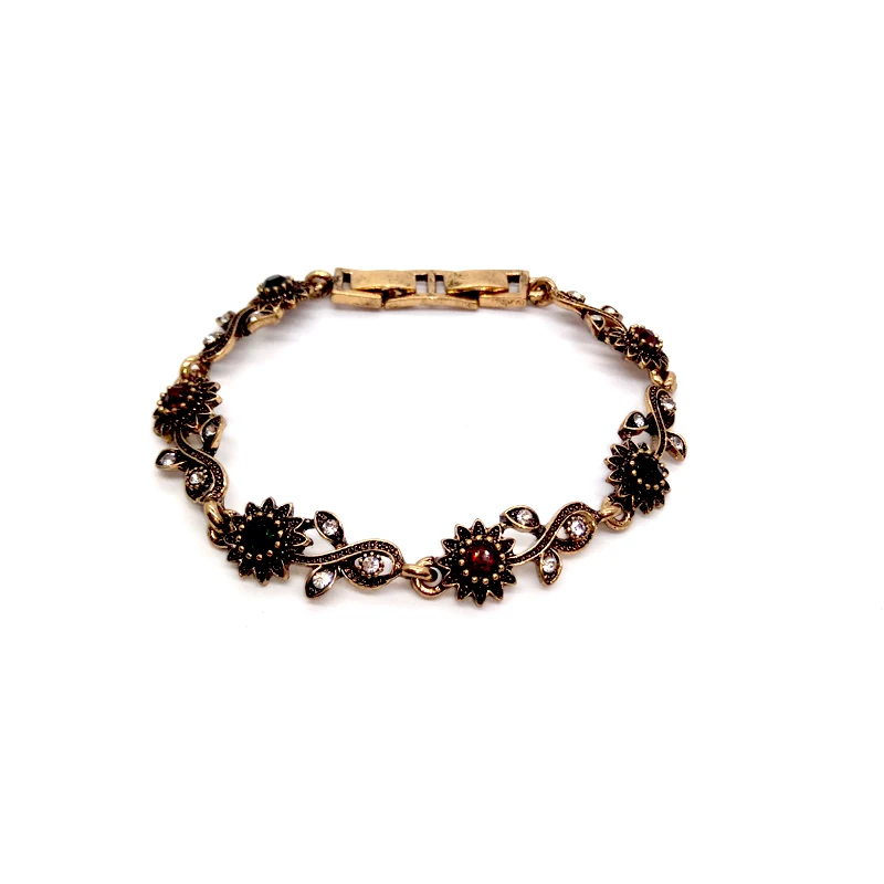 

2019 Boho Gold Colour Jewelry For Women Bangles Flower Zircon Bracelets Ethnic Antique Pulseiras Feminino Ladies B17