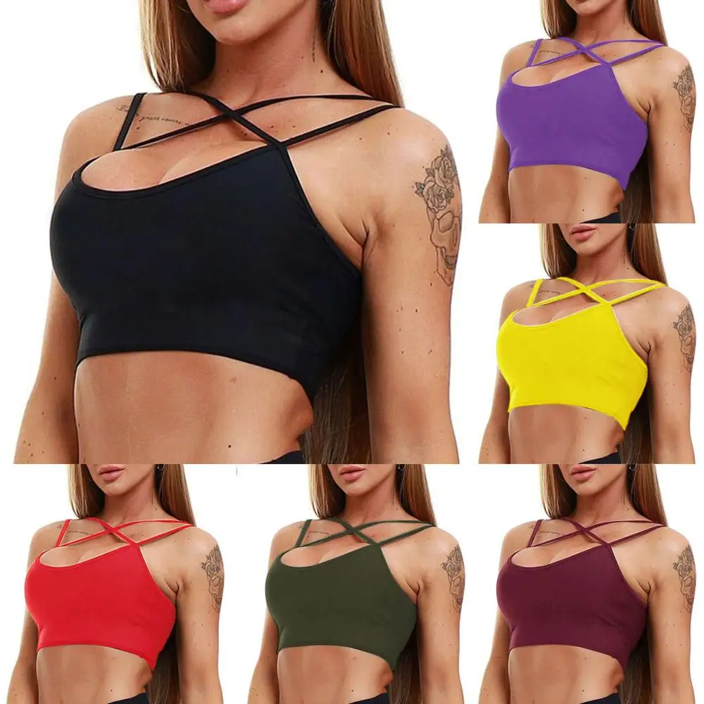 

Fashion Women's Summer Sleeveless Strap Summer Tank Tops Solid Crop Tops