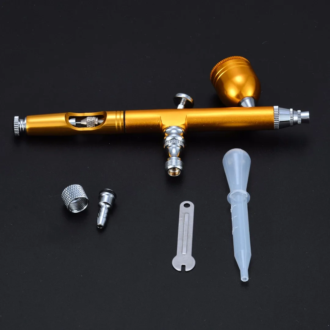 1 шт. Mayitr Аэрограф инструмент двойного действия гравитационная подача 0,3 мм Насадка спрей Аэрограф для дизайна ногтей краска тату инструмент с гаечным ключом соломинка - Цвет: Golden