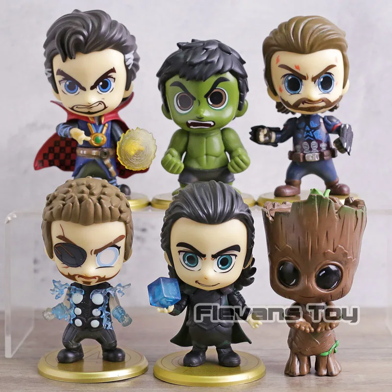 

Marvel Avengers Infinity War Thor Loki Doctor Strange Hulk Captain America Tree Man Mini PVC Action Figure Toy Q Version Doll