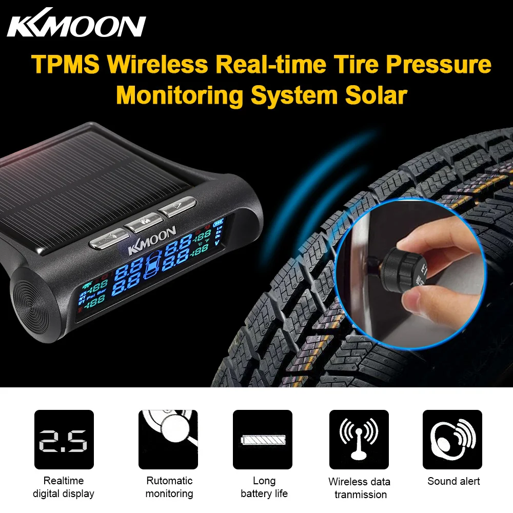 Новинка KKmoon беспроводное оборудование система контроля давления в шинах Солнечная энергия 4 внутренние/внешние датчики функция сигнализации