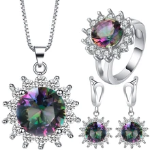 Seanlov New Top White Gold Color Sun Flower Jewelry Set Multicolor Cubic Zircon Pendant/Earrings/Ring Women Wedding Jewelry Sets emmaya new top white gold plate flower jewelry set aaa cubic zircon pendant earrings for women wedding jewelry sets