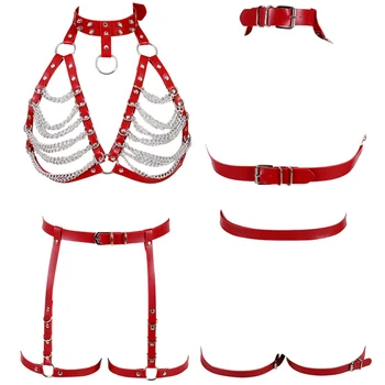 

Top Cage Harness Bra Fashion Women Leather Rivet Sexy Garter BeltChest Belts Set Plus Size Adjust Punk Pastel Goth Underwear