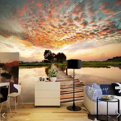 Пользовательские природный ландшафт обои. закат на реке, фото фрески для гостиной спальня Ресторан фоне стены обои