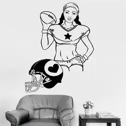 Девушка шлем стены Книги по искусству Наклейки для спорта Обувь для девочек комнаты Для женщин Американский Футбол спортивный виниловые