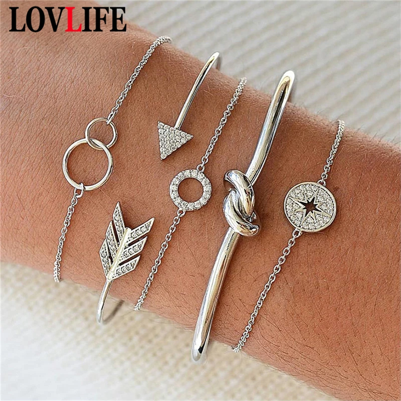 

5pcs/set fashion Circle Knotted Arrow Compass Open Multilayer Chain Bracelets Set Women Exquisite Charm Bracelet Jewelry Gifts