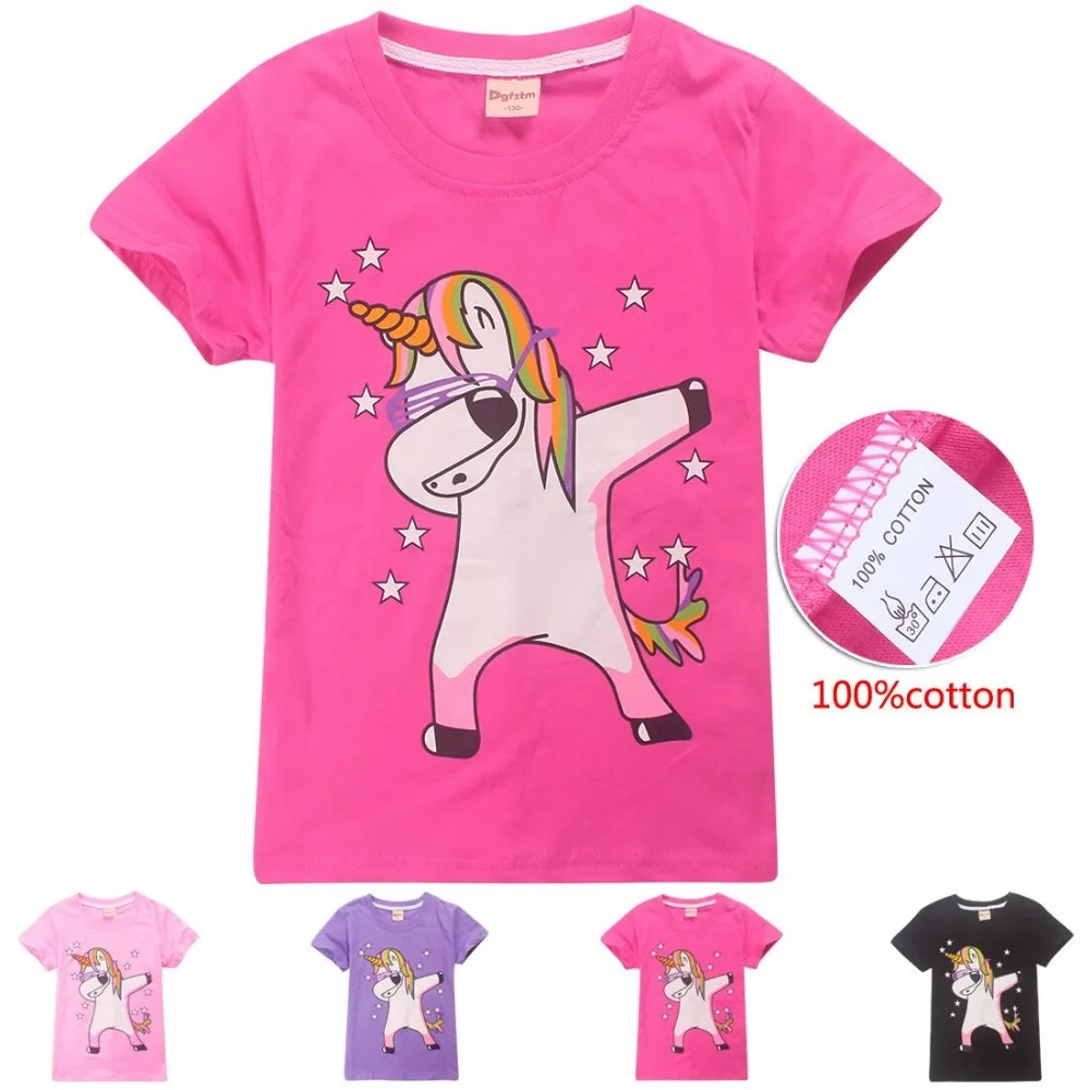 Футболка для маленьких девочек детская одежда г. брендовые Детские футболки с рисунками для девочек, костюмы с единорогом, летние топы и футболки для девочек
