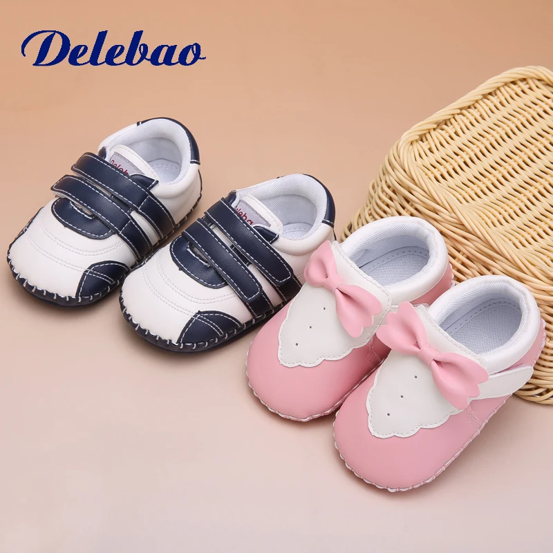 Delebao 2018 Autumn New Design Baby Shoes Soft Sole Pu Material Hook & Loop Toddler Shoes Unique Butterfly-knot First Walkers