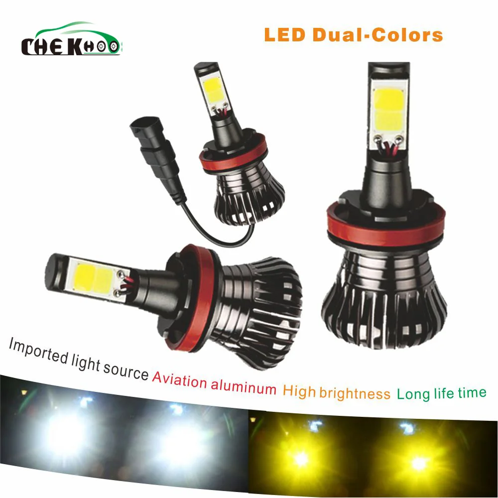 Double Color White Yellow Car Fog light Auto Led font b Lamp b font H4 h7