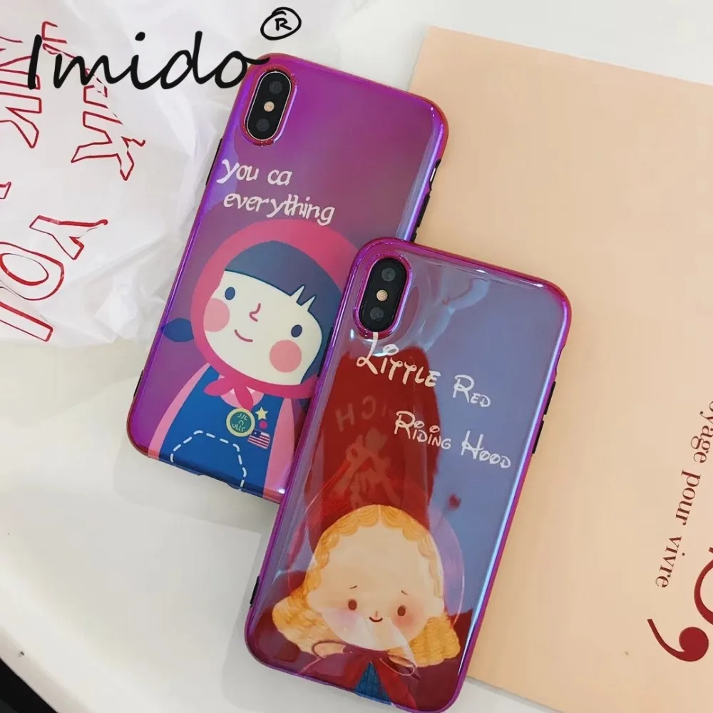 IMIDO Little Red Riding Hood Phone Case For iPhone XS XR Max Soft TPU Silicone for 6 7 8 Plus Cace |