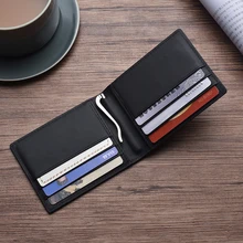Billetera de cuero genuino RFID para hombre, cartera masculina de lujo con Clip para dinero, tarjetero de negocios, Vallet