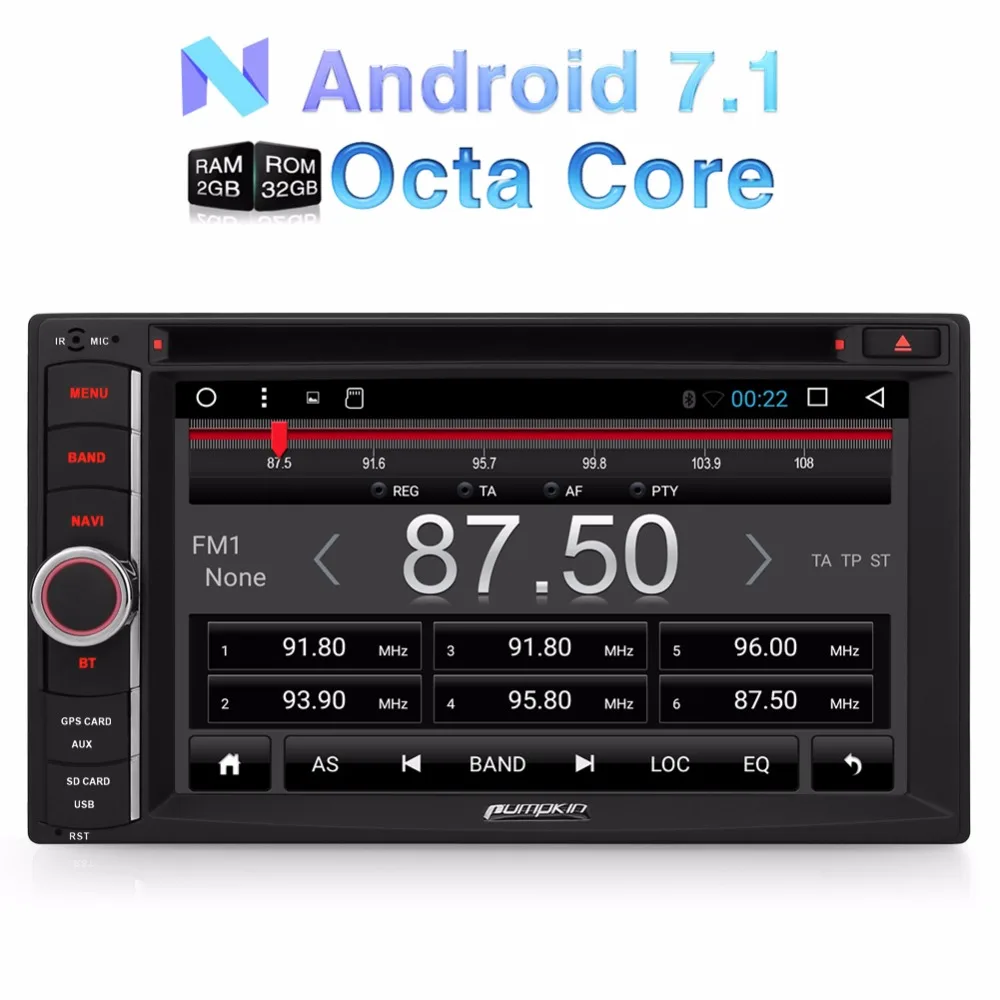 Pumpkin 2 Din 7''Android 7.1 Universal Car DVD Player Qcta-Core Bluetooth Car Stereo GPS Navigation Wifi 3G DAB+ FM Rds Radio