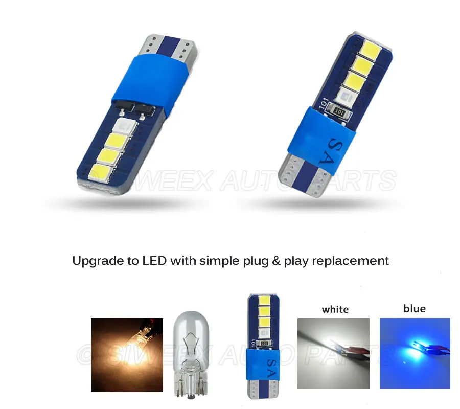 1 шт. Canbus W5W T10 8 smd 2835 Led для авто клиновидный Светильник Ширина лампы двери парковочная лампа номерного знака Белый Синий DC 12V