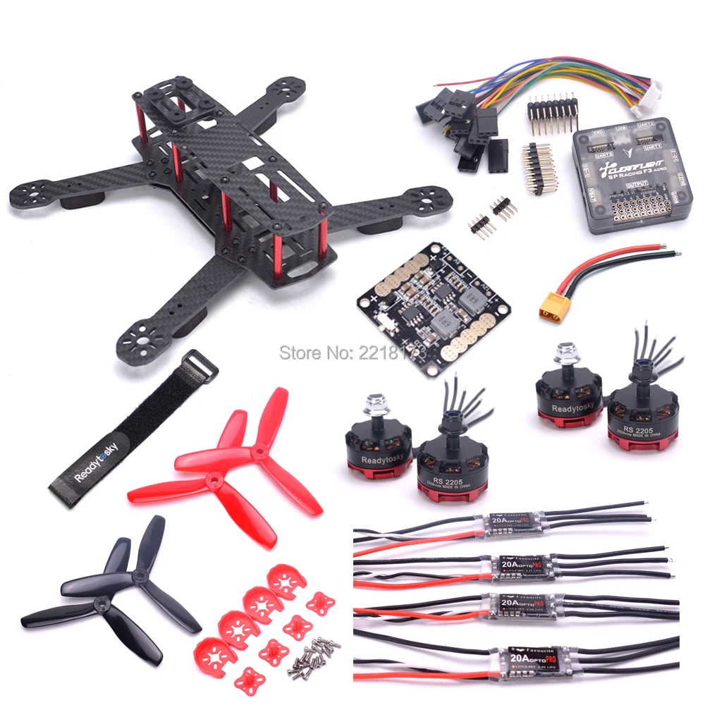 

ZMR250 250mm with 3mm arm Quadcopter Frame F3 Acro flight controller RS2205 2300kv 2-4S motor 20A BLHeli-S 2-4S / Littlebee ESC