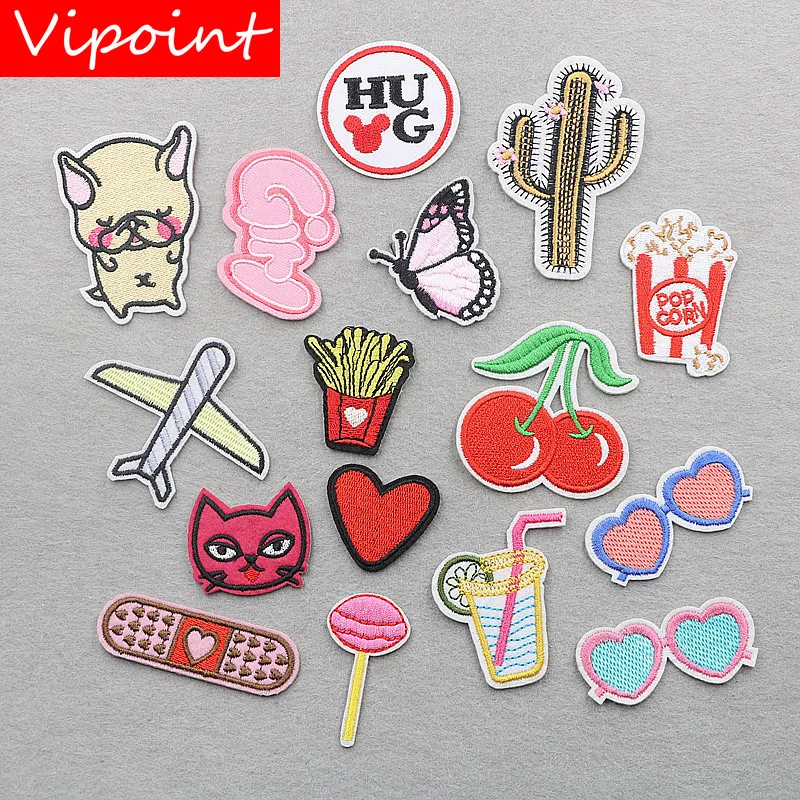 

VIPOINT embroidery dogs foods patches eyes love heart cactus patches badges applique patches for clothing XW-152