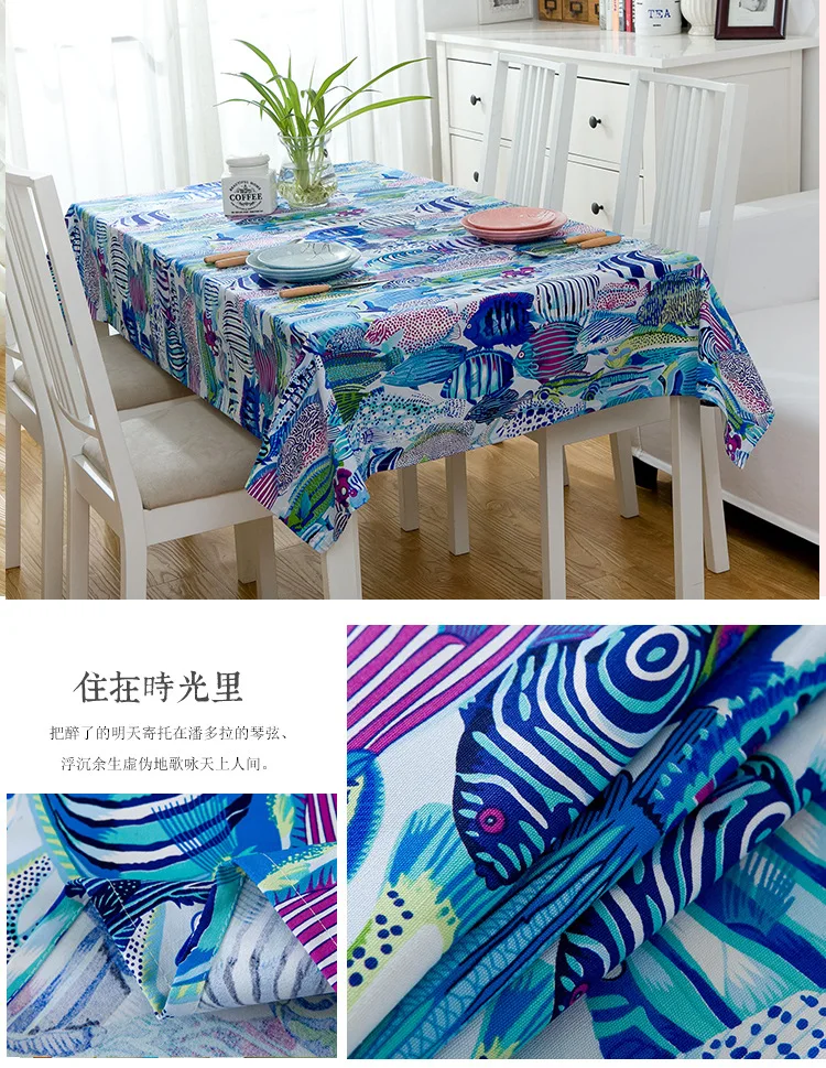 Скатерть с хлопковой подкладкой из хлопка с рисунком тропических рыб и морей, полотенце с активной печатью для домашнего стола, тканевый коврик