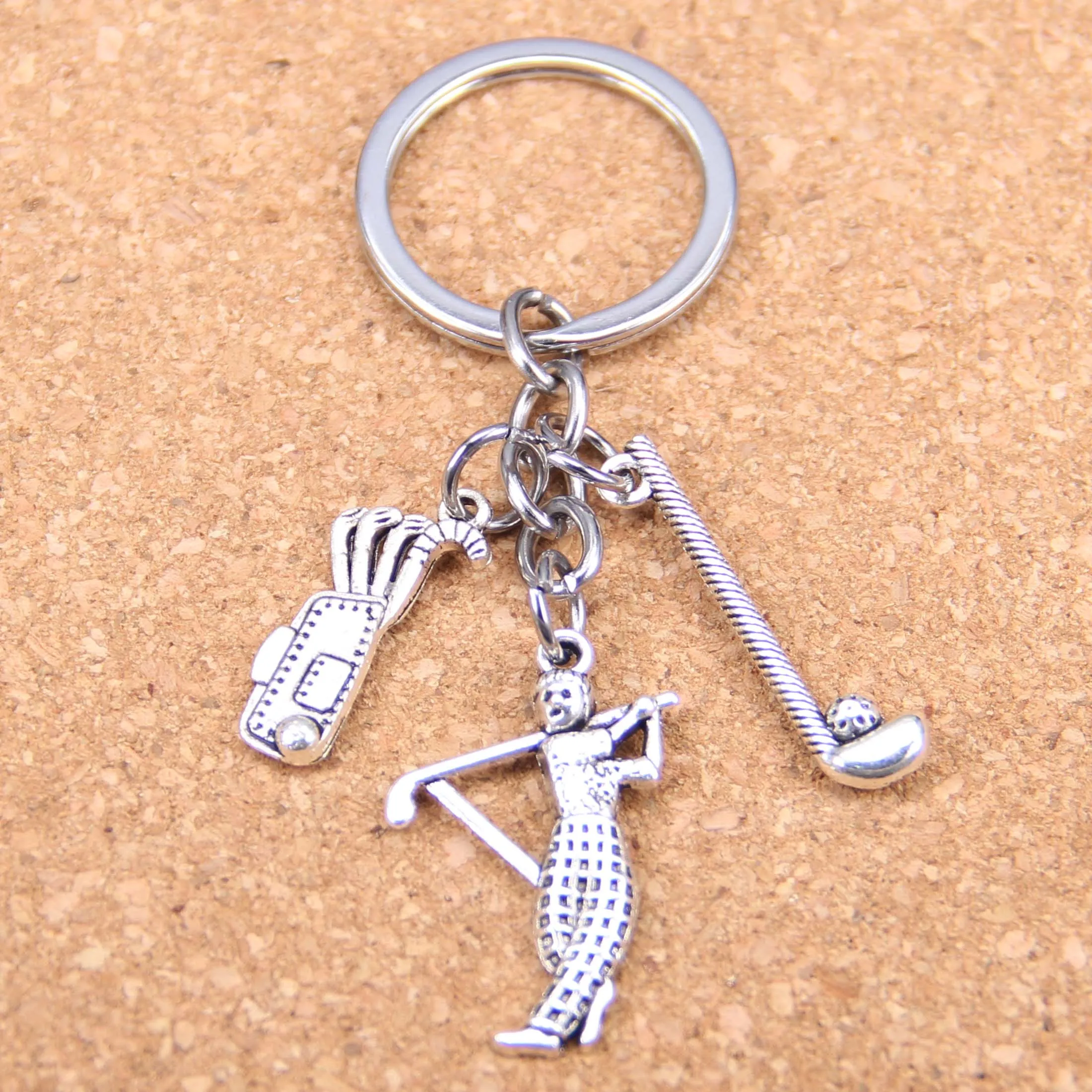 

2pcs DIY Keychain golf golfer,club ball, bag clubs Pendants Men Jewelry Car Key Chain Souvenir For Gift
