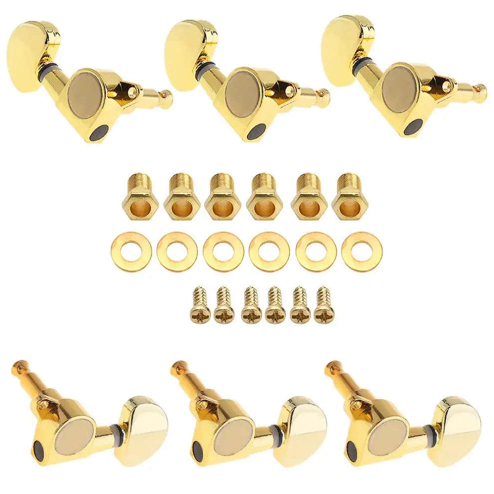 6pcs Gold Plated Guitar Tuning Pegs 3R+3L All Closed Machine Heads