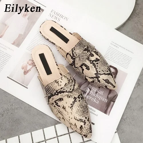 Eilyken/весна-осень г.; дизайнерские пикантные леопардовые флоковые шлепанцы; женская обувь на плоской подошве; Лоферы без шнуровки; Вьетнамки; Размеры 35-42 - Цвет: serpentine