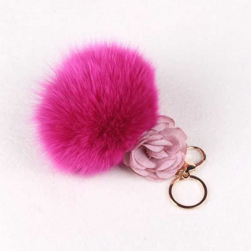 large pom pom fur keychain Flower Romantic Fur Pompom Real Fox Lovely Large Fluffy