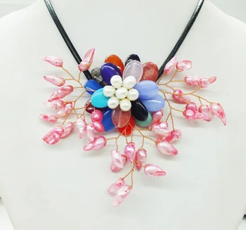 

NO-217# Goodness !!! price preferential !! Semi-precious stones pearl beautiful Flower Necklace ( last necklace)