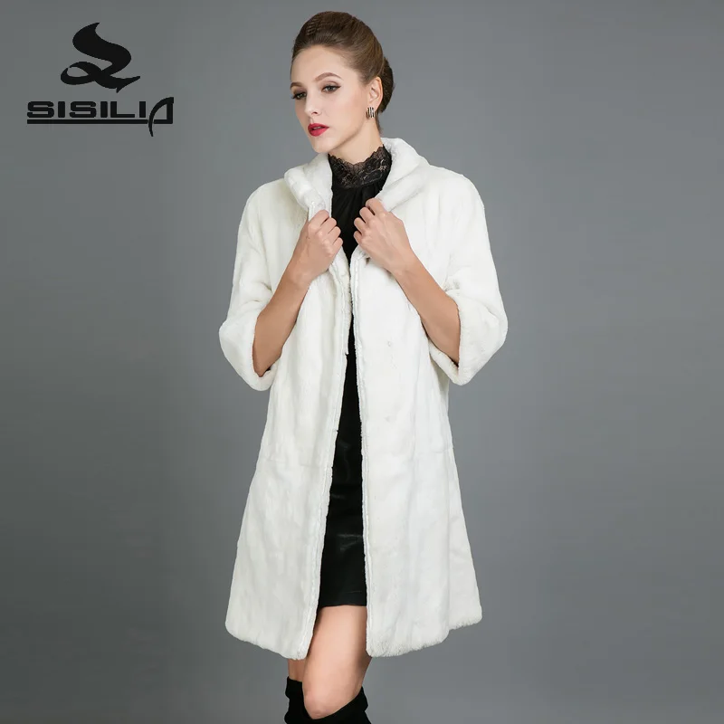 

SISILIA 2017 Customizable truly Woman Rex Rabbit Fur coats Luxury Rabbit fur Stylish Half sleeves White Jackets For Female