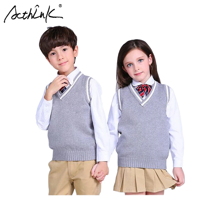 ActhInK New Boys Pullover Vest Brand School Children V Neck Woolen Vest