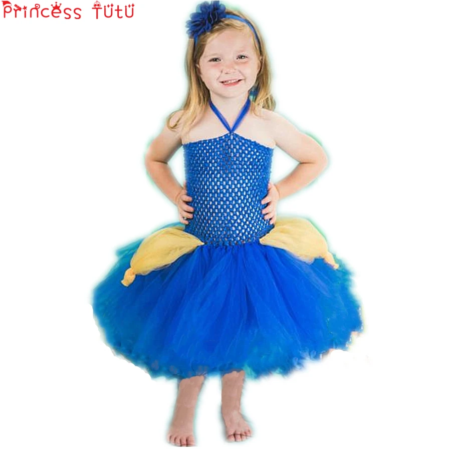 Blue Tang Fish Tutu Girl Dress Baby First Birthday Under The Sea Photo Prop Up Halloween Costume With Headband 2018 | Детская одежда и