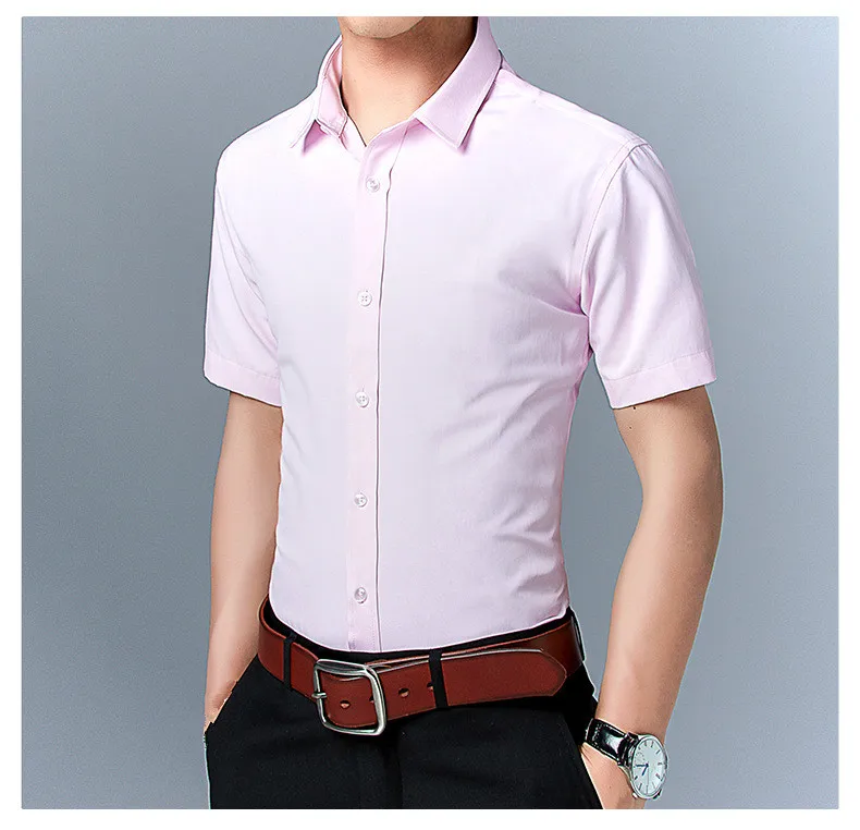 Летние мужские модные розовые повседневные тонкие рубашки подходят короткий рукав негабаритная рубашка 4xl 5xl хлопок базовая Горячая