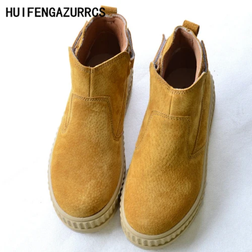 Beste HUIFENGAZURRCS Hoofd laag koeienhuid pure handgemaakte Gesneden schoenen, de retro art mori meisje enkellaarsjes, vrouwen casual mode laarzen
