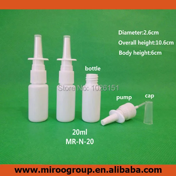 

100sets/lot 20ml HDPE White Plastic Nasal Spray Bottle Empty Nose spray bottle with 18/410 Nasal Oral Atomizers Pump