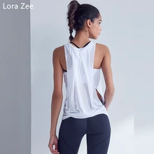 LORA ZEE безрукавные футболки для йоги для женщин Свободные дышащие быстросохнущие топы для йоги фитнес сетчатые Лоскутные Спортивные рубашки для женщин