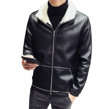 

Men's 2018 autumn and winter motorcycle jacket new men's leather slim slim collar fashion plush men's PU leather jacket
