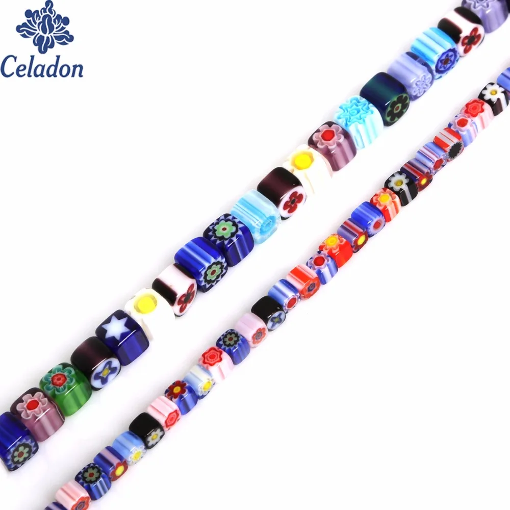 

Handmade Square Glass Square Glass Millefiori Flower Lampwork Glass Cube Beads For Embroidered Clothes Sewing Accessories