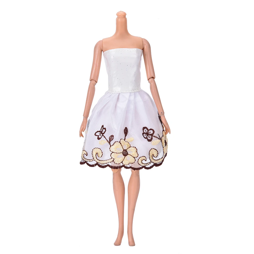1 шт. Белый без бретелек Мини ручной работы вышивка цветок платье для Кукла Барби одежда Высокое качество