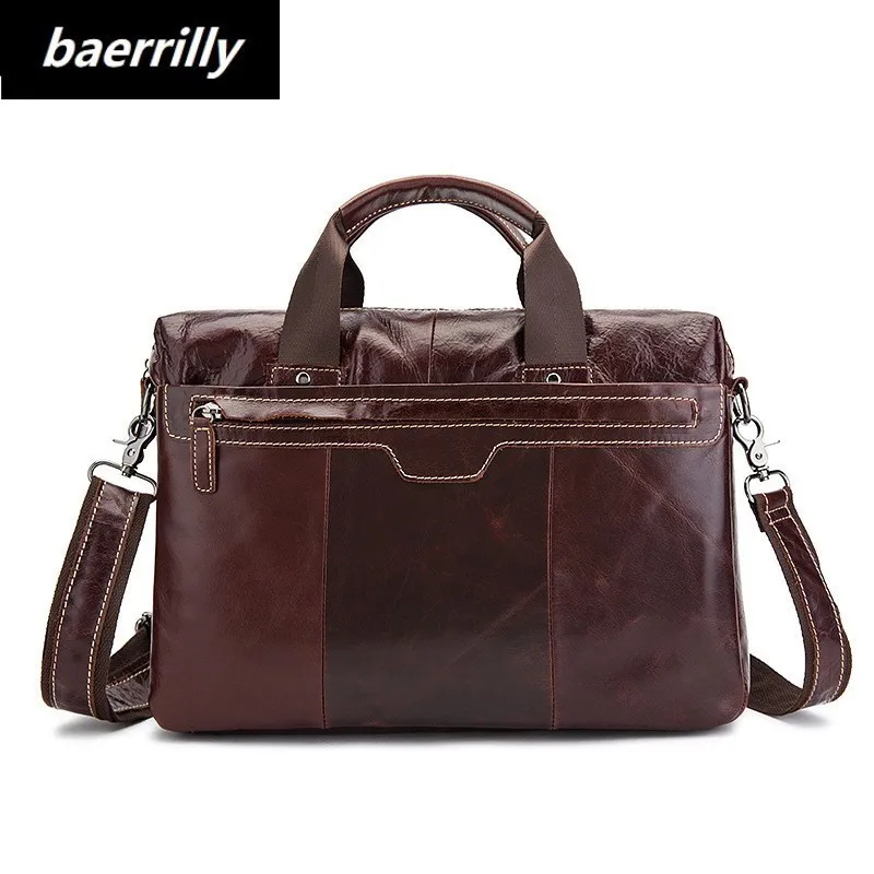 

2018 New Fashion cowhide male commercial briefcase Real Leather vintage men's messenger bag casual Natural Cowskin Business bag