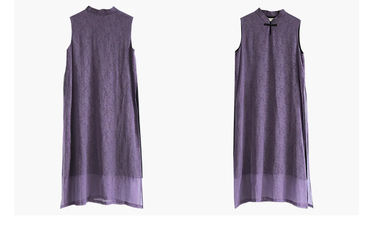 LZJN Women Sleeveless Dress 2019 Summer Sundress Cheongsam Qipao Style Modern Elegant Drip Collar Tank Fake 2 Piece Dress Femme (14)