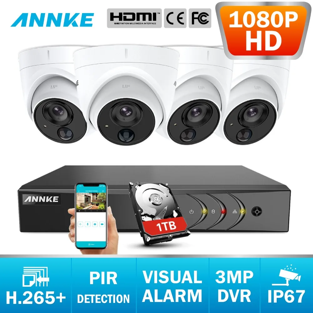 ANNKE 8CH 2MP CCTV камера система 3MP 5in1 H.265 + DVR с 4X HD 1080P водонепроницаемый купол для