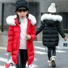 Winter Girls Jacket 2017 New Fashion Big Fur Collar Children’s Winter Jackets Cotton Outerwear & Coats Pink Black Red