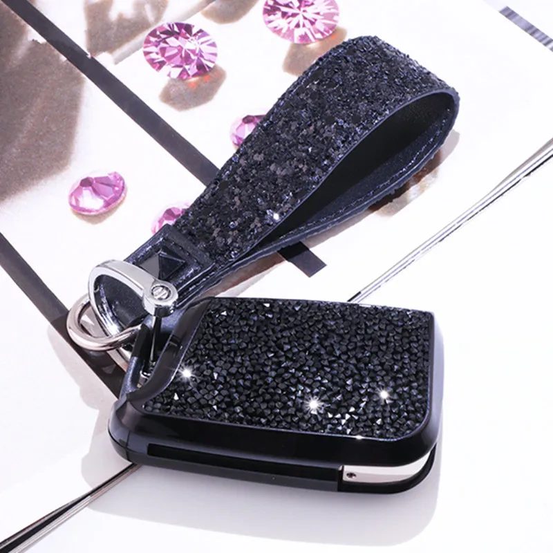 Роскошный Звездный блестящий чехол для ключей с кристаллами и бриллиантами, защитный чехол для VW Golf-7 Tiguan-L POLO, подарки для женщин и девушек - Название цвета: B-Black-keychain