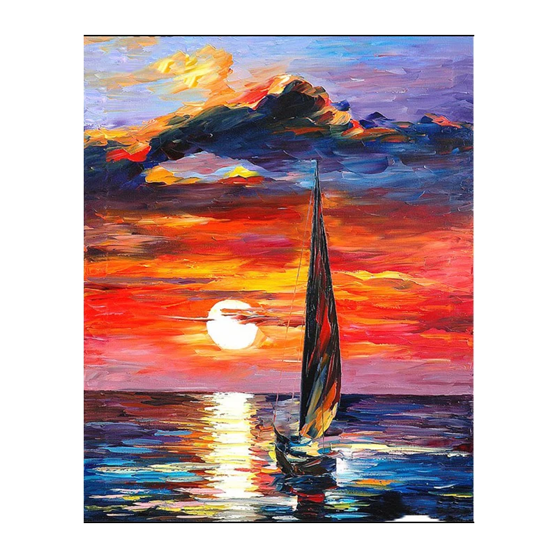 Diamond Embroidery 5D DIY Diamond Painting Sailing Sunset Sky Diamond Painting Rhinestone Cross Stitch Decoration 