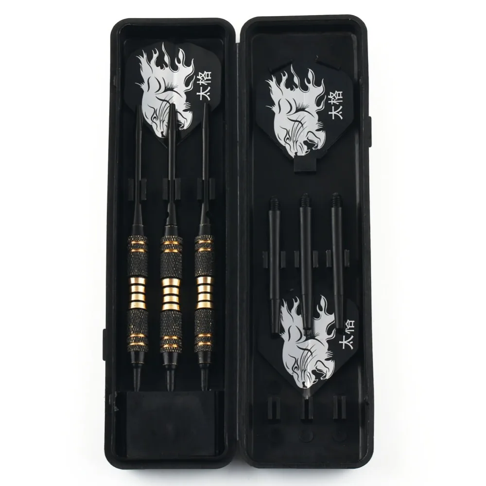 

3 Pcs Black Coated Solid BRASS BARREL Plastic Soft Tip Dart with Case & Flights